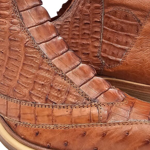 Exotic Fennix Italy Hornback Crocodile Ostrich Brown sz 9 Chelsea Dress Zip Boot - Picture 12 of 16